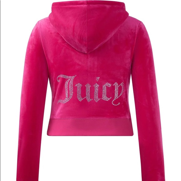 Juicy Couture Tops - Juicy Couture OG BIG BLING VELOUR HOODIE Hot Pink